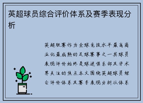 英超球员综合评价体系及赛季表现分析