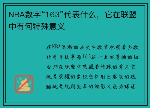 NBA数字“163”代表什么，它在联盟中有何特殊意义